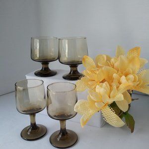 Vintage Smoke Brown Wine Glasses - set of 4